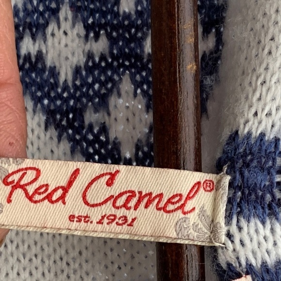 Navajo Print Open Front Cardigan Sweater Drap Front Blue Yellow Cream Size M - Picture 5 of 8